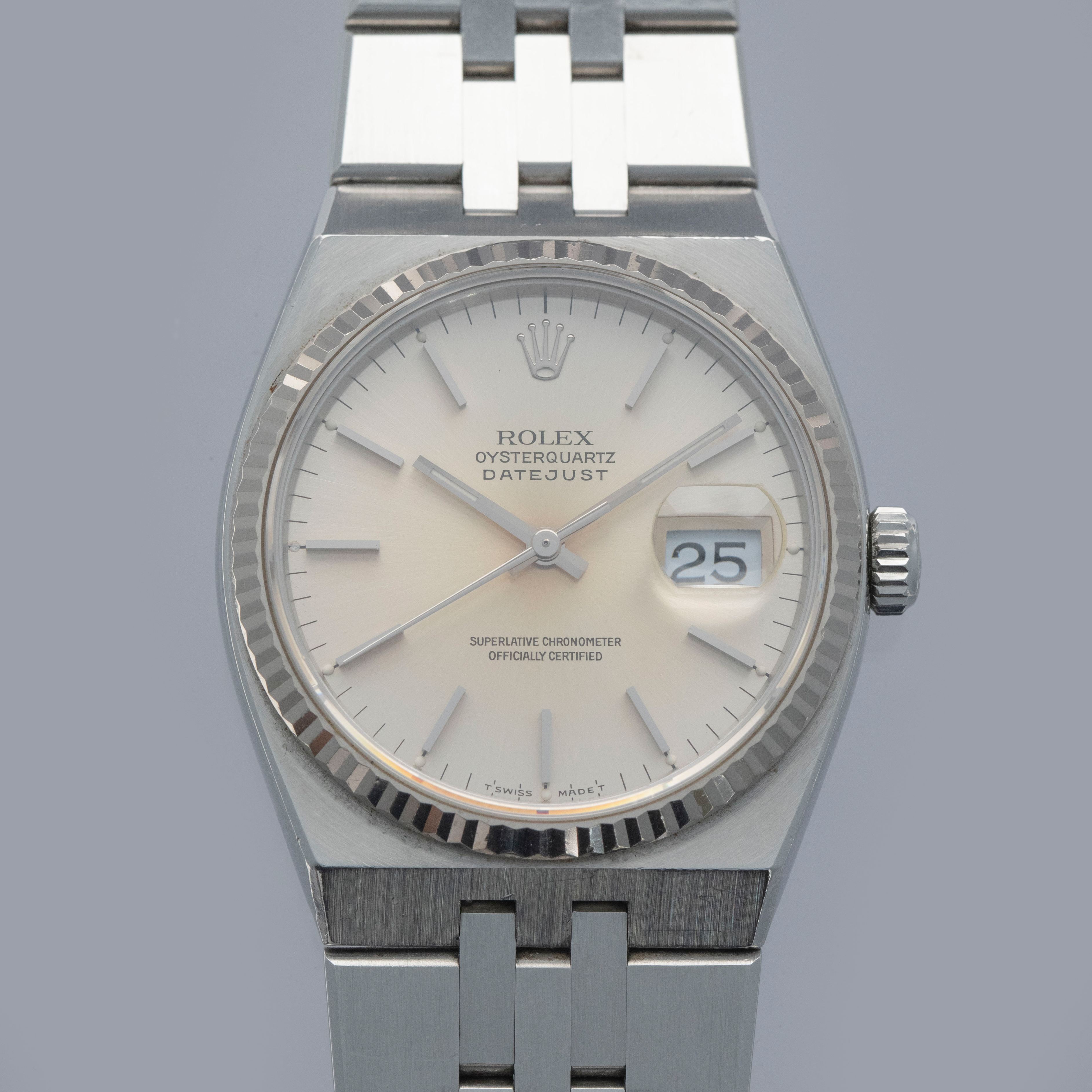 Rolex Oysterquartz Datejust 17014 Silver Stick Dial