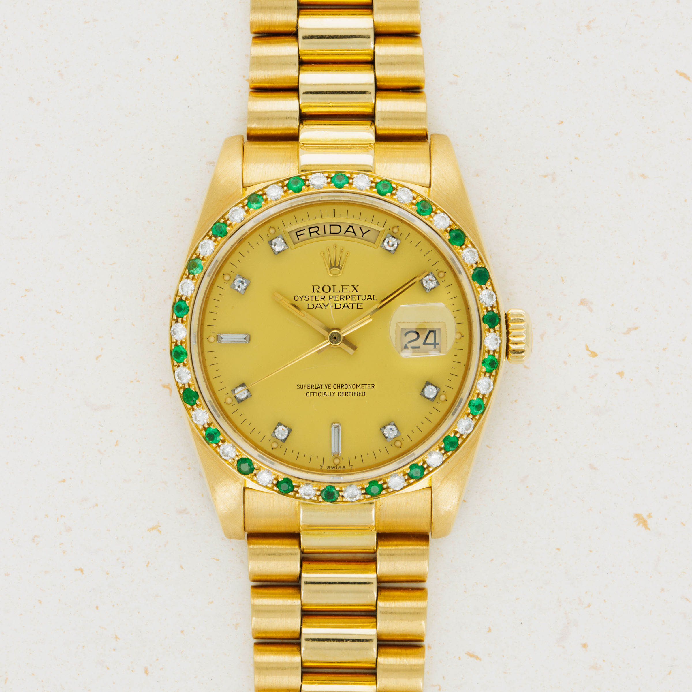 Rolex Day-Date 18148 Diamond and Emerald Bezel with Diamond Dial