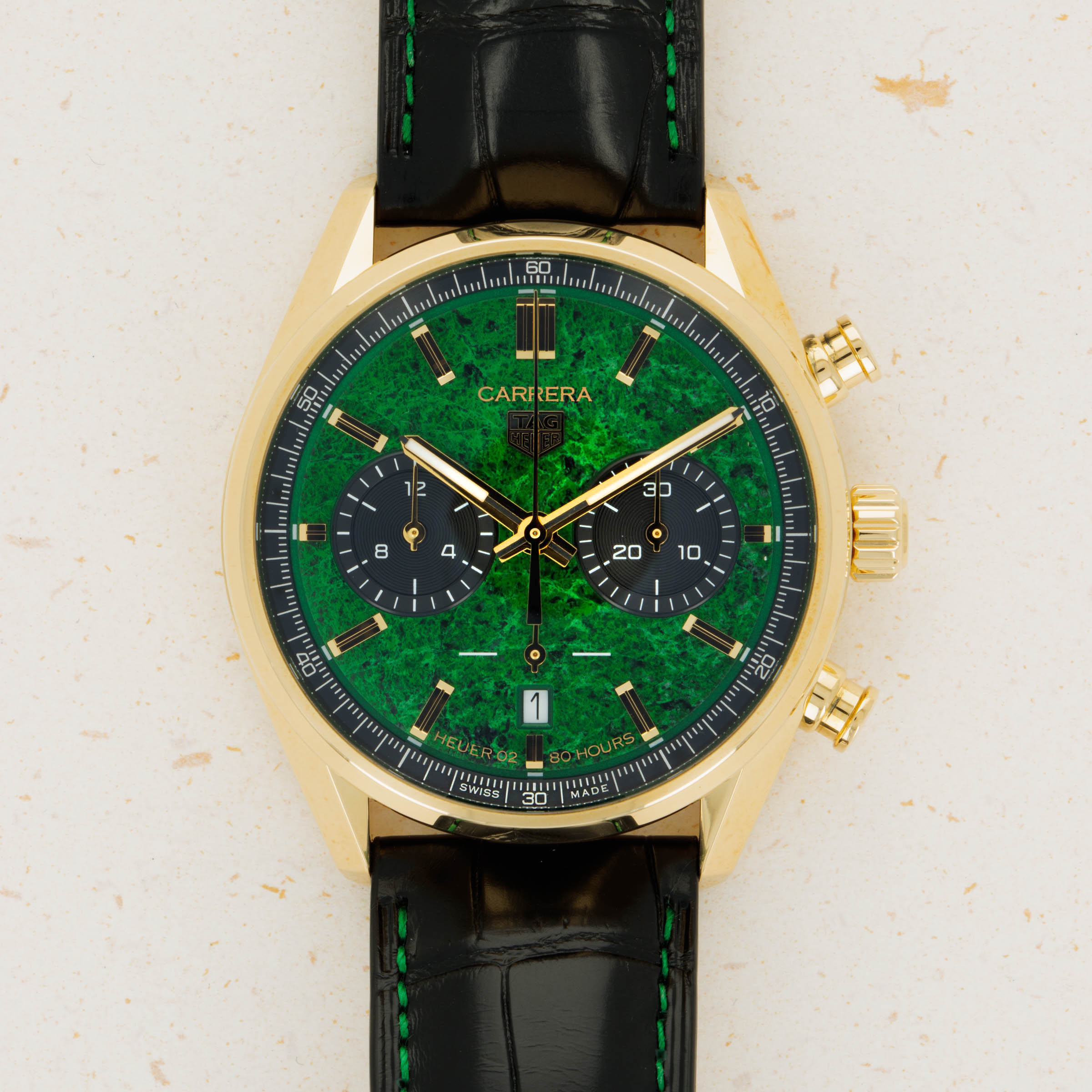 TAG Heuer Carrera Cortina 50th Anniversary 18k YG Jade-Albite Dial