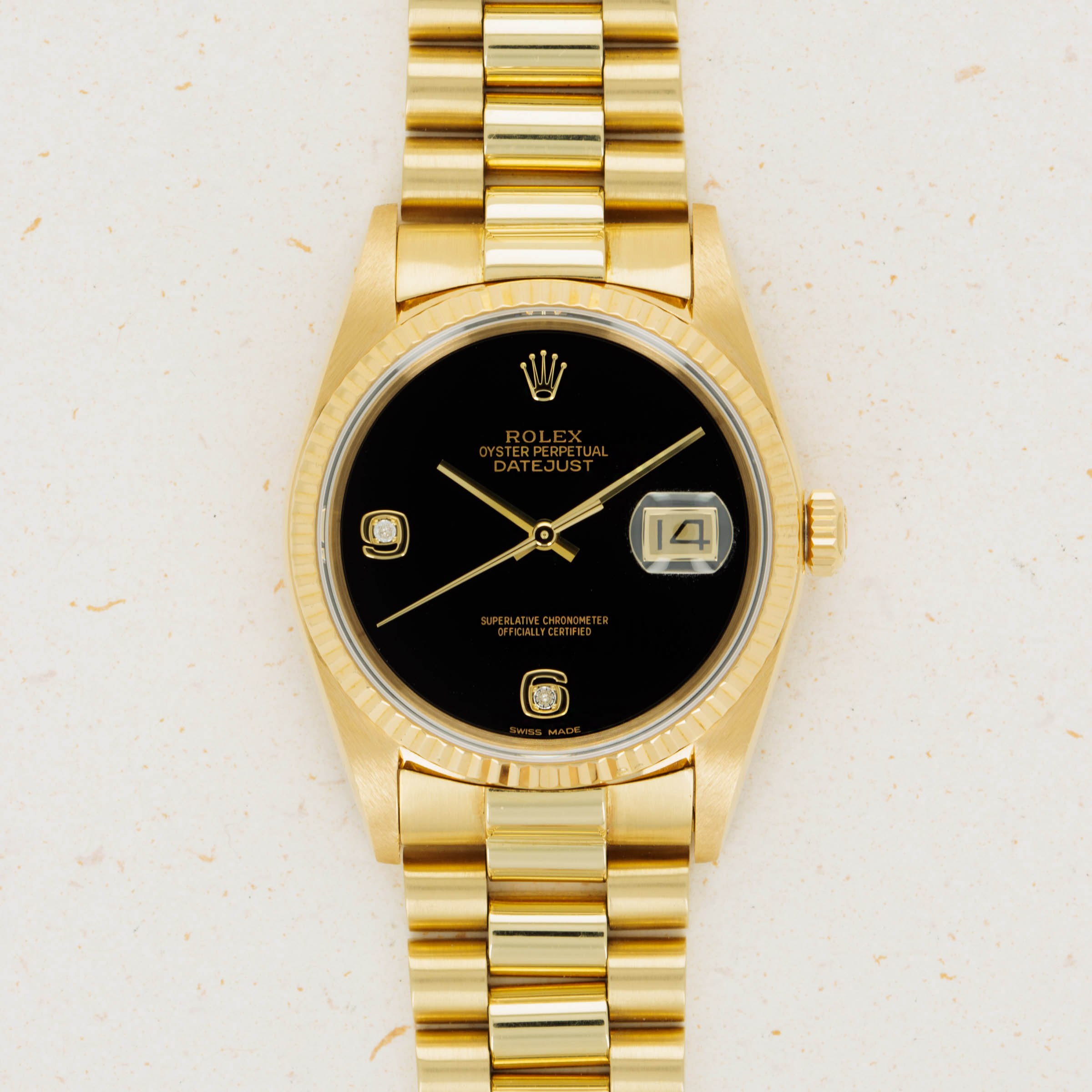 Rolex Datejust 16018 Onyx Two Diamond Dial 18k YG | Auctions