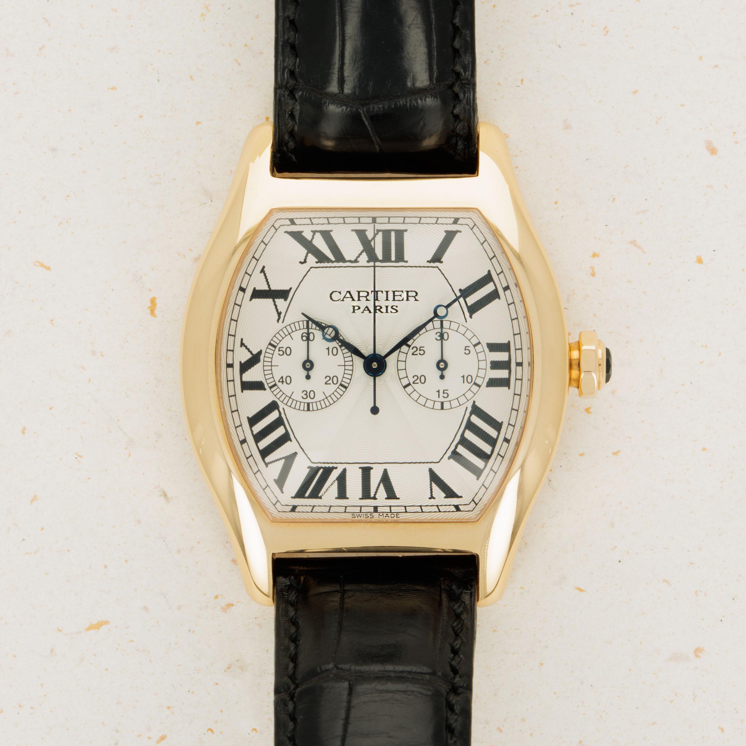 Cartier Tortue Monopoussir Chronograph CPCP 2781 18k YG Auctions