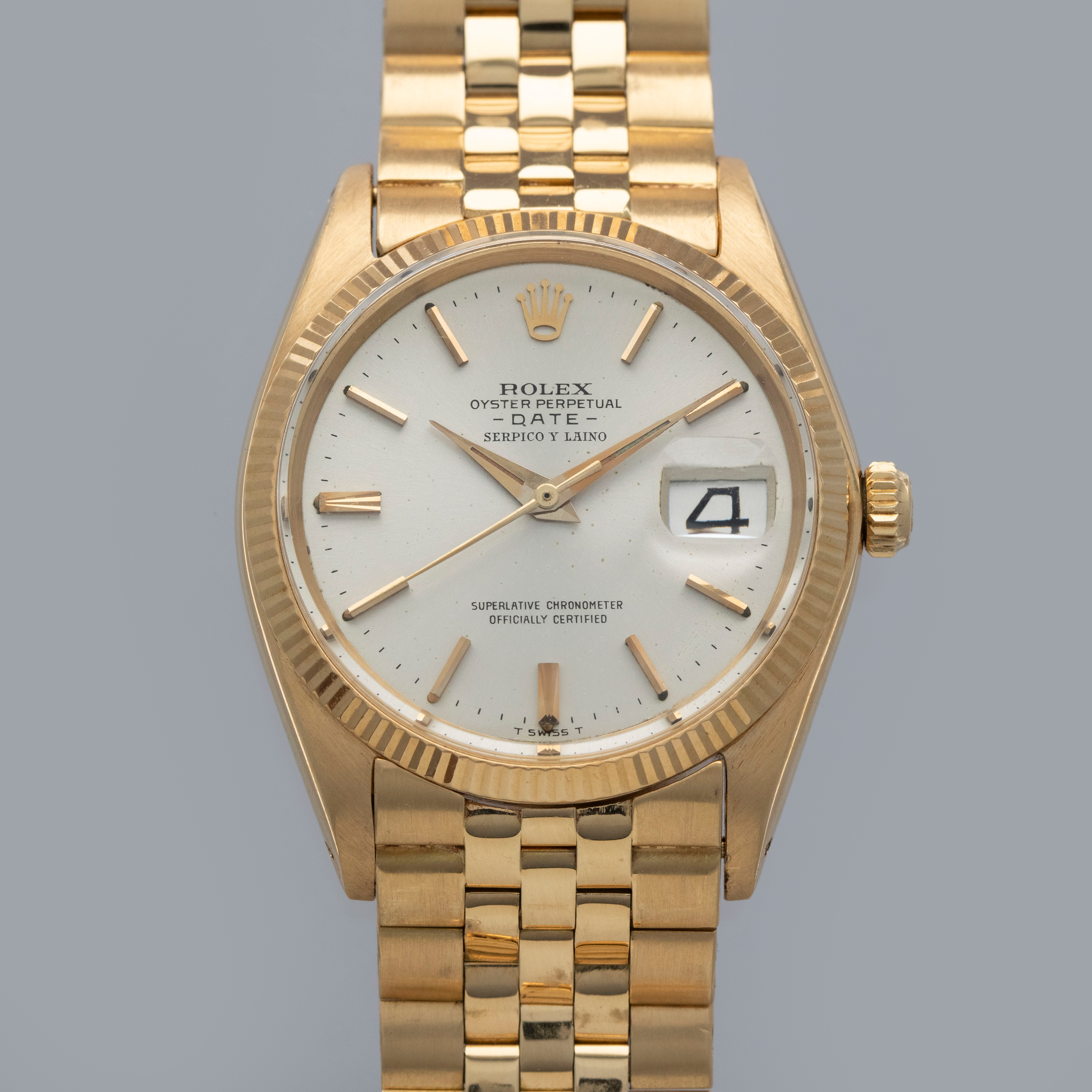 Rolex Oyster Perpetual Date 1503 18k YG D'Agosto Bracelet Retailed