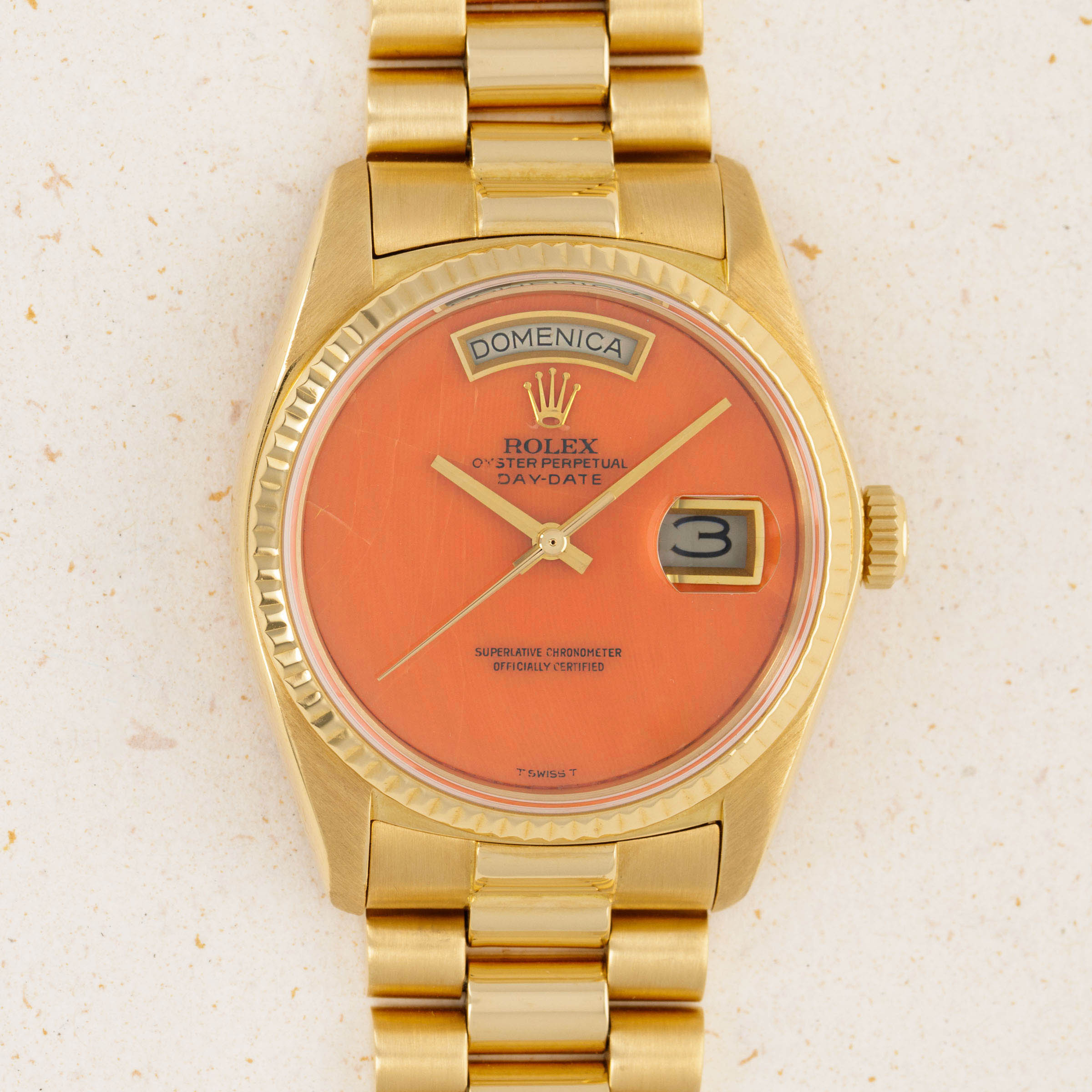 Dayday ok  Rolex Day-Date 18038 Coral Dial 18k YG | Auctions | Loupe This